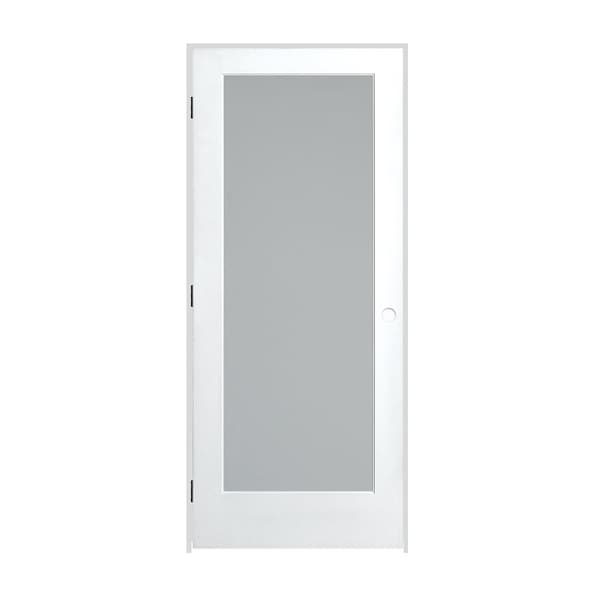 Trimlite Primed 1Lite Satin Etch Tempered Glass Interior French 71/4" RH Prehung Door Black Hinges 3068pri1501SATTRH1D714 - main